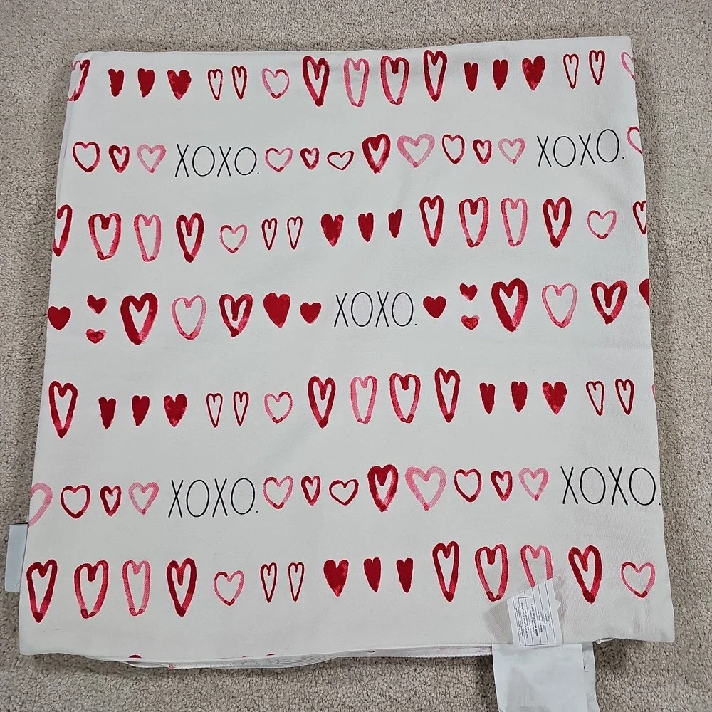 Rae Dunn Pillowcase Pillow Cover Cotton Hearts XOXO Valentines Day Love 20 X 20